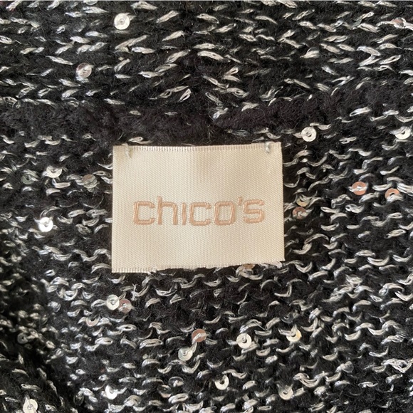 Chico's Size 1 US S Black & Gray Sequin Knit Cowl Neck Poncho Sweater - Picture 7 of 8